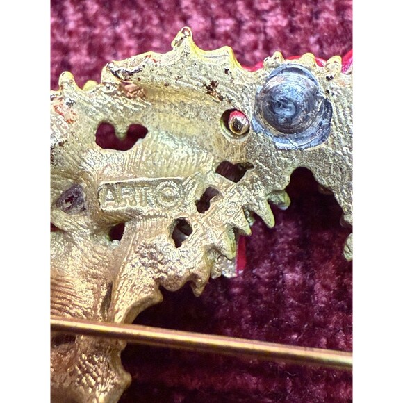 Vintage Signed ARTHUR PEPPER Christmas Snow Tipped Wreath BROOCH PIN - Picture 4 of 5